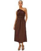 brown midi one shoulder dress