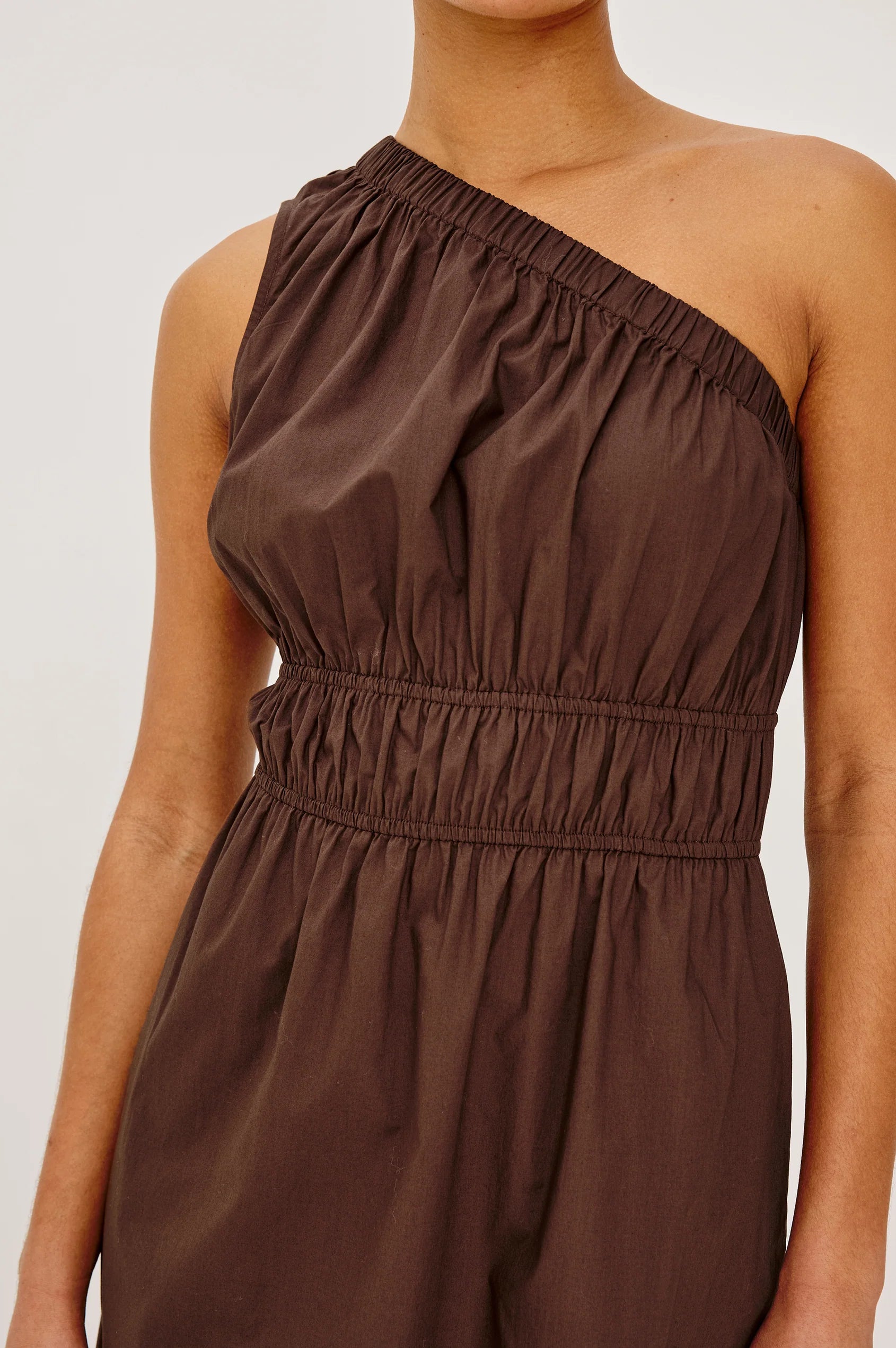 brown midi one shoulder dress