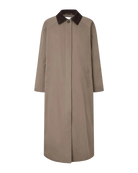 long light brown coat with darks brown collar