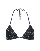 black bikini top with cream polka dots