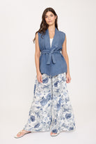 linen tie vest in blue