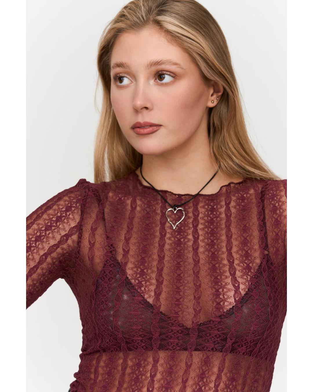 red lace shirt