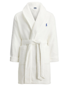short white robe with polo bear on the back