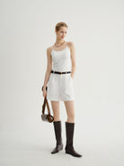 white suiting shorts