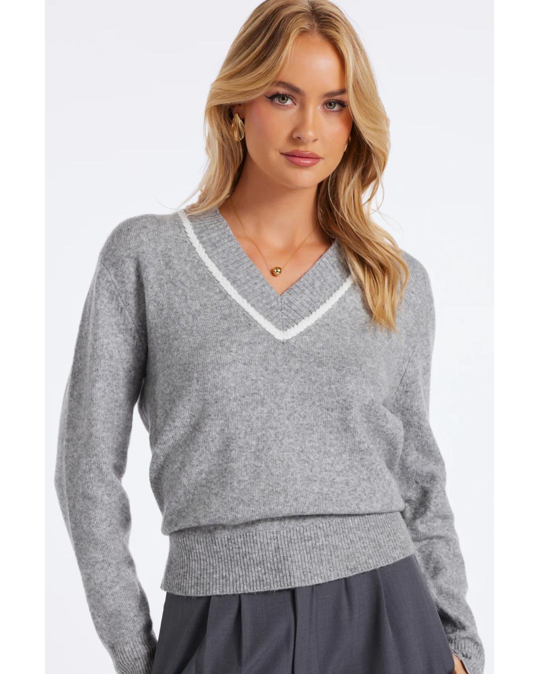 grey v-neck sweater