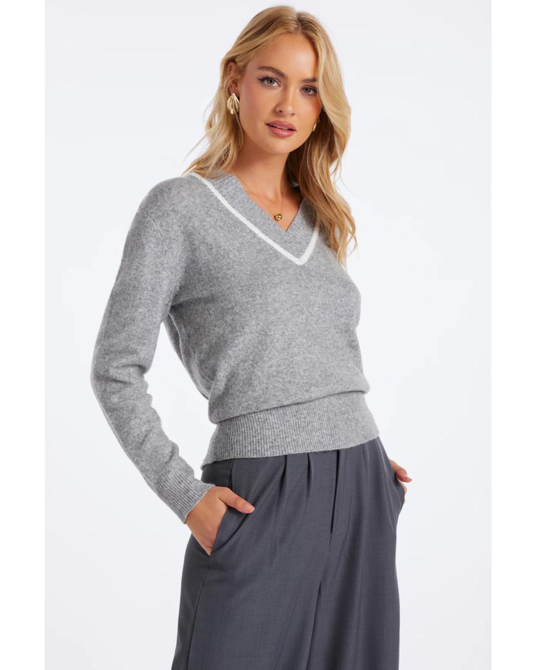 grey v-neck sweater