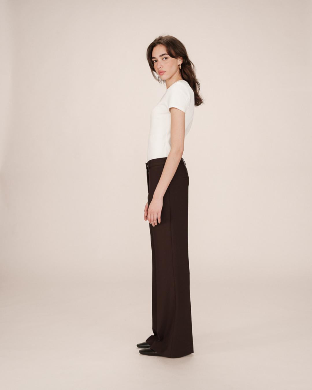 brown tailored wide leg pants
