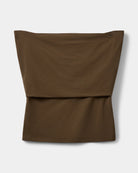 strapless off shoulder drop in brown with gold detail