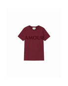 red t-shirt with amour written across the chest