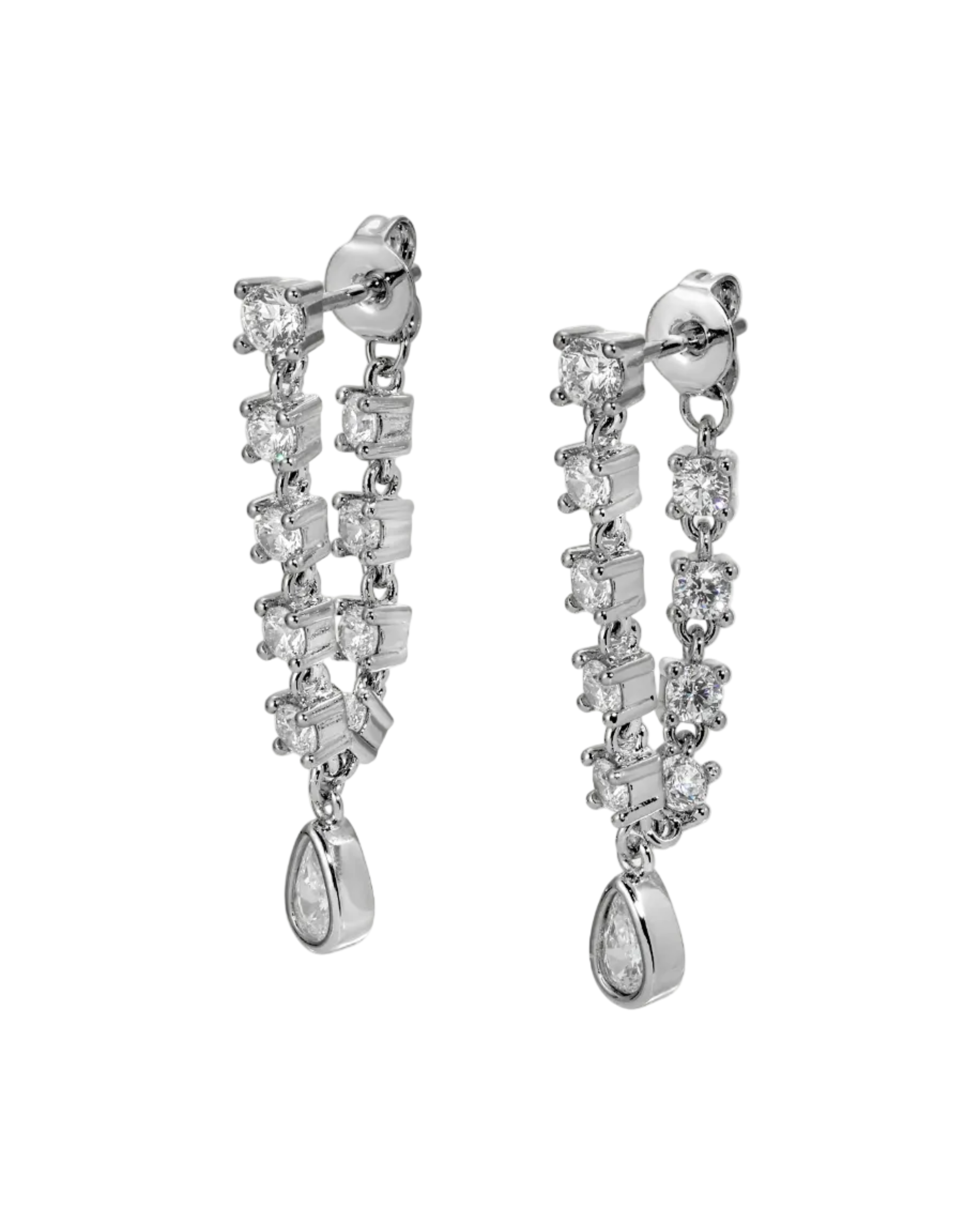 drop diamond earring in silver