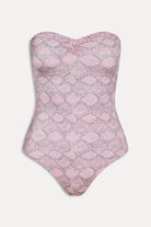 strapless onepiece bathing suit in pink stripe