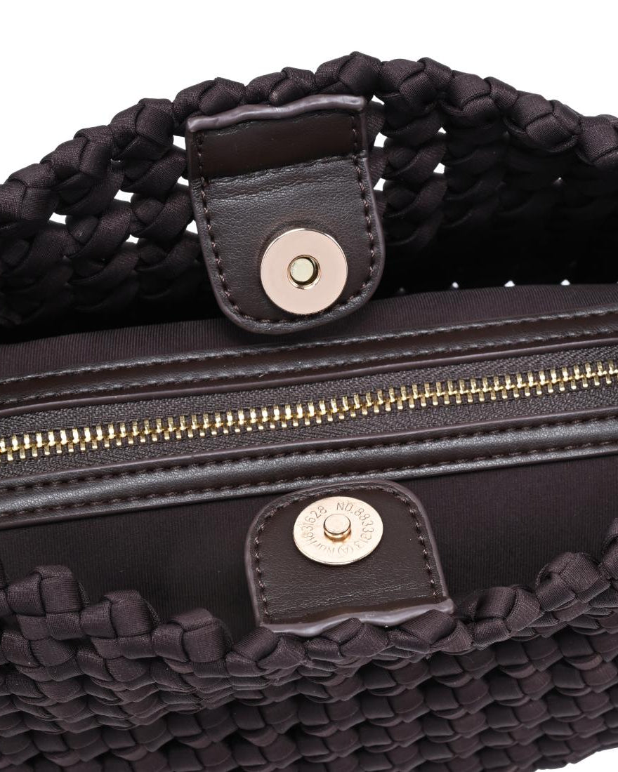brown woven shoulder bag