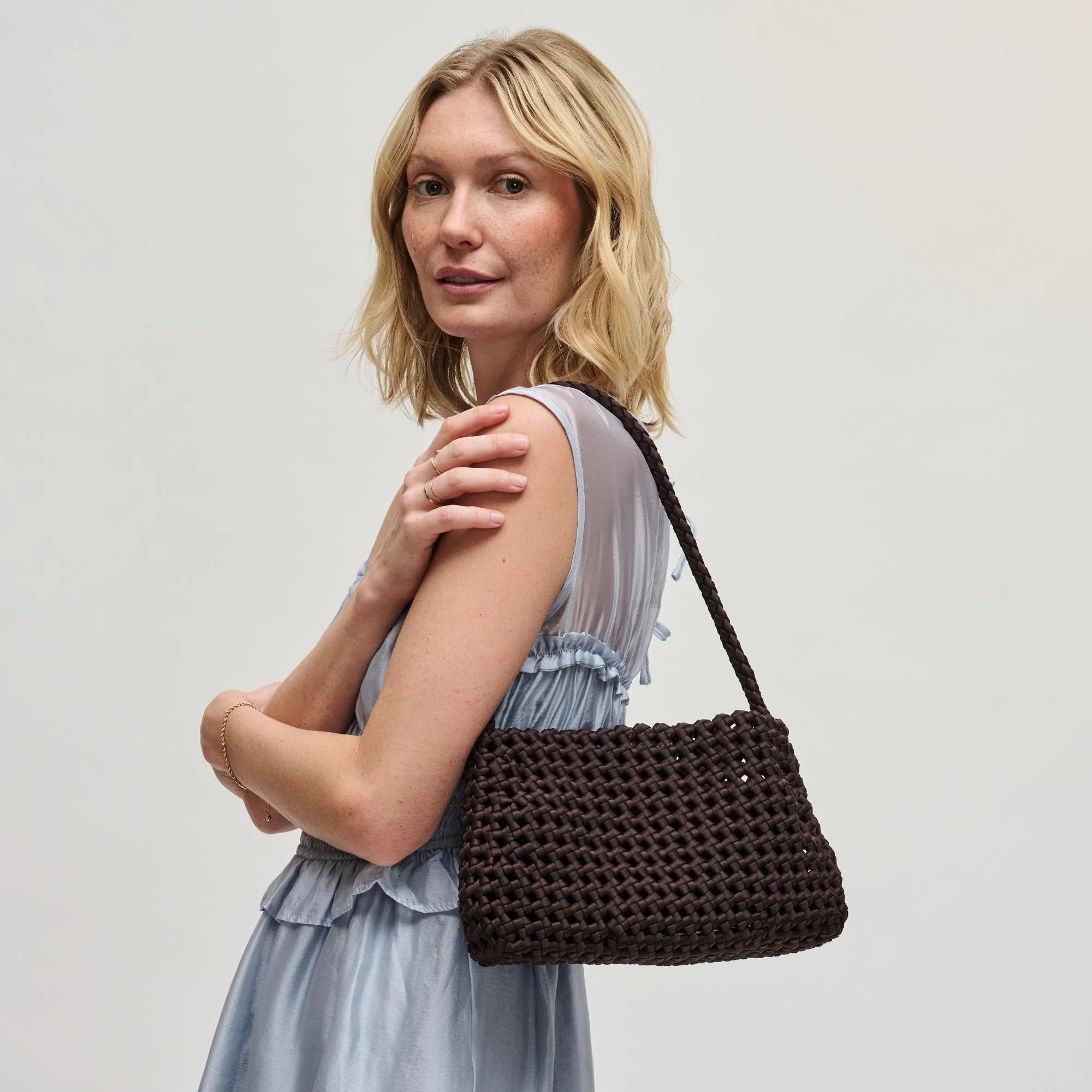 brown woven shoulder bag