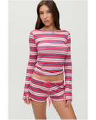 long sleeve boatneck strip shirt in red, cream and navy