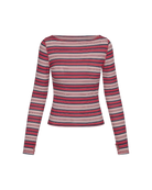 long sleeve boatneck strip shirt in red, cream and navy