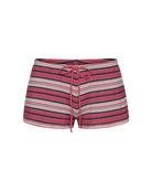 red, navy and cream striped shorts