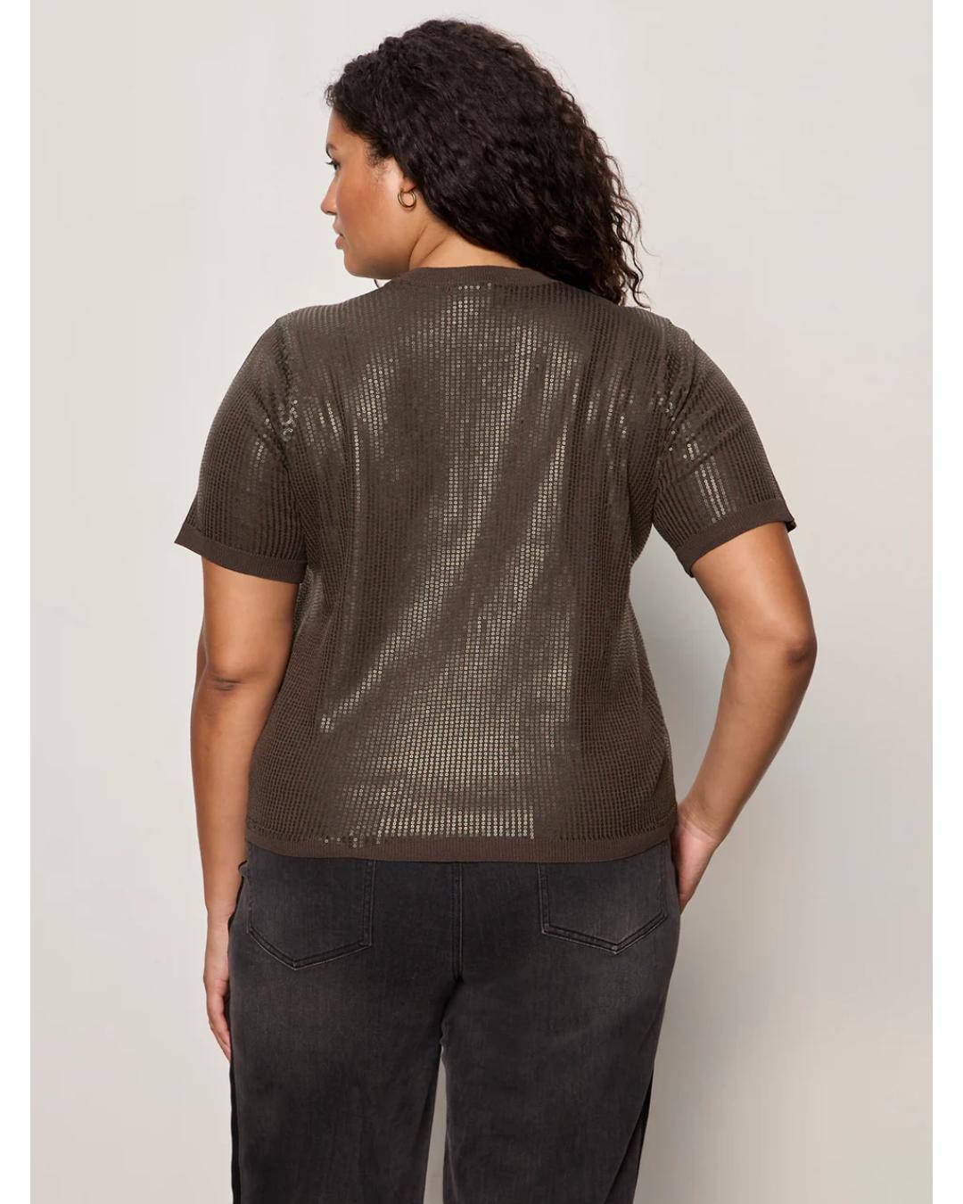 short sleeve brown sequin shirt