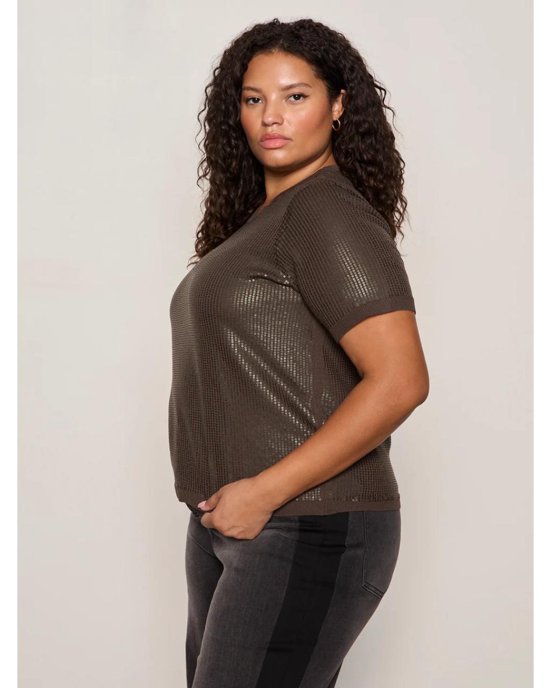 short sleeve brown sequin shirt