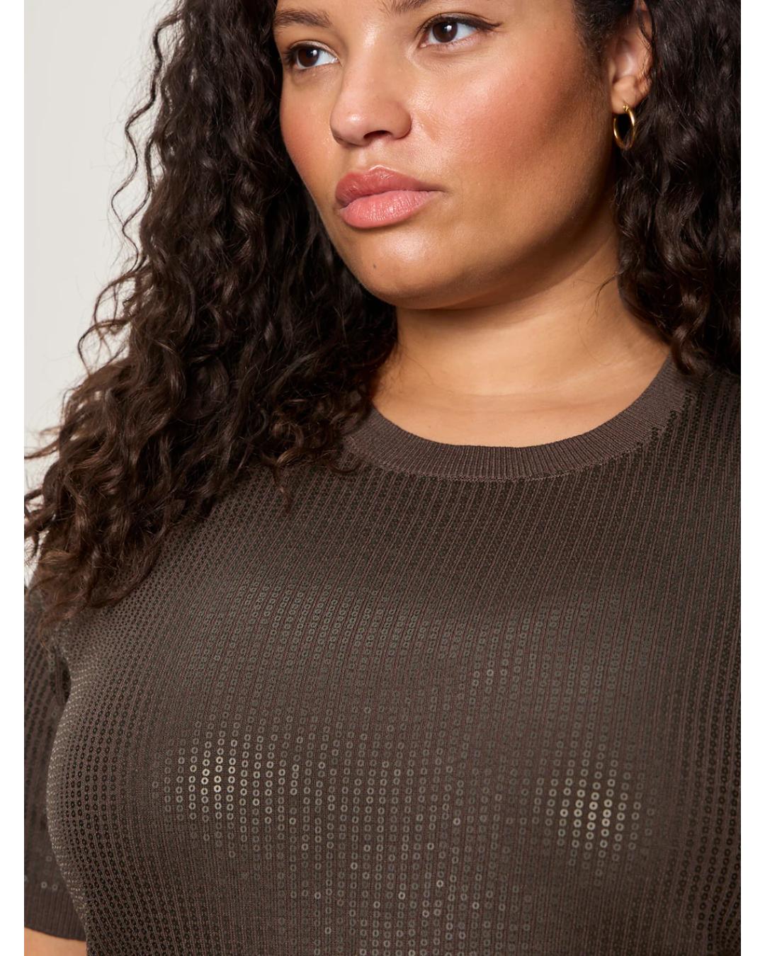 short sleeve brown sequin shirt