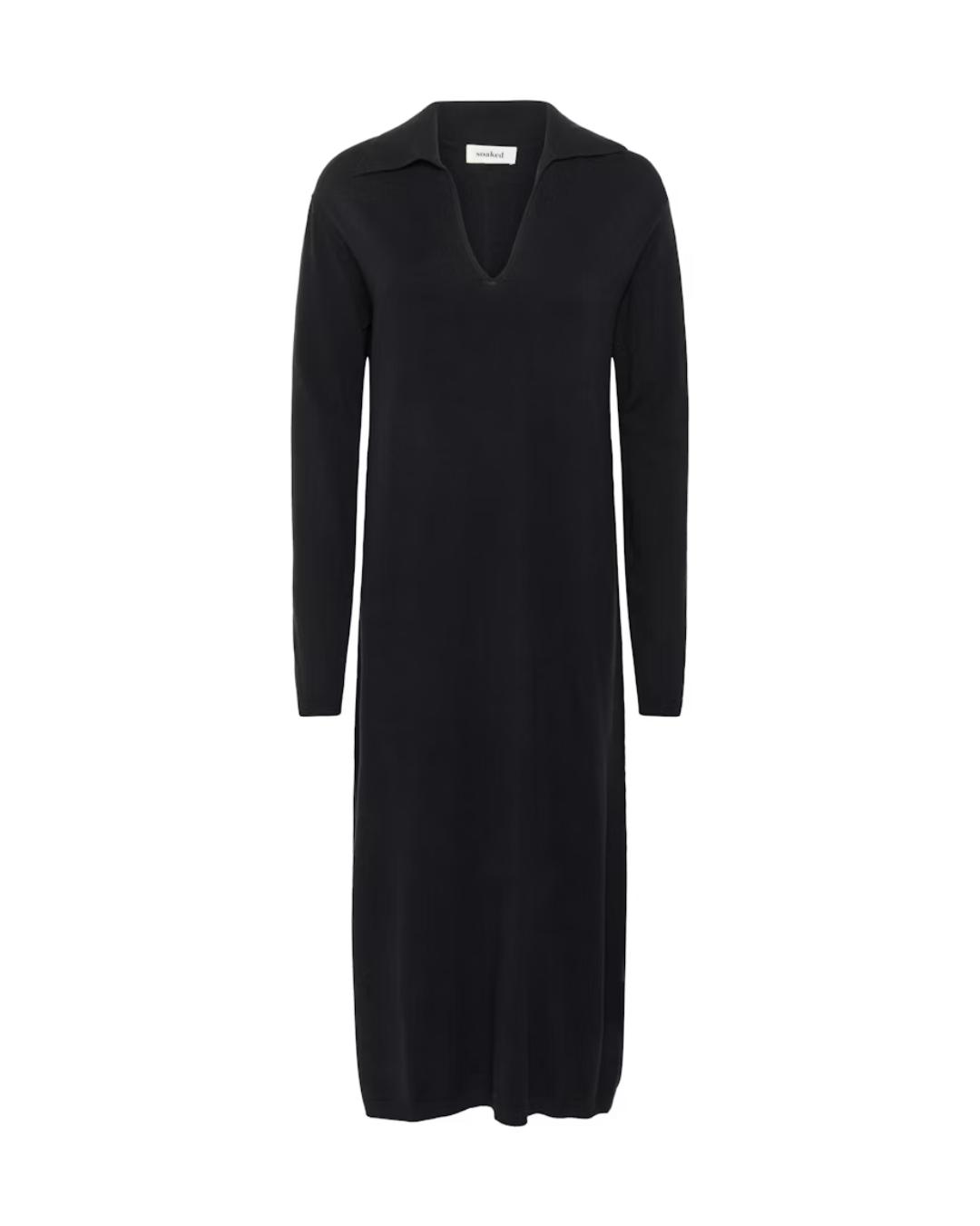 knit polo sweater dress in black