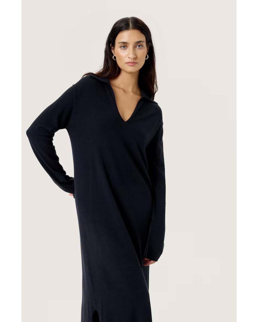 knit polo sweater dress in black