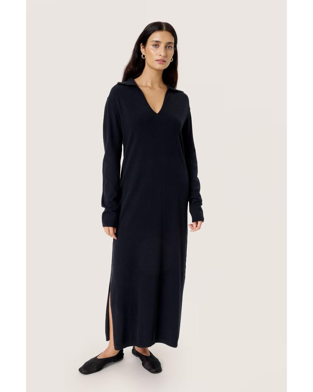 knit polo sweater dress in black