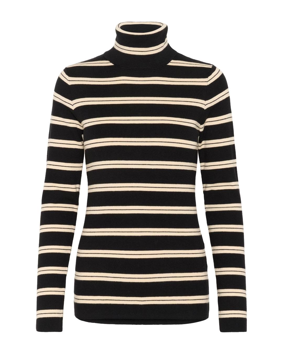black turtleneck with white stripes