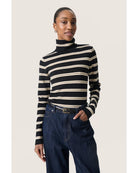 black turtleneck with white stripes