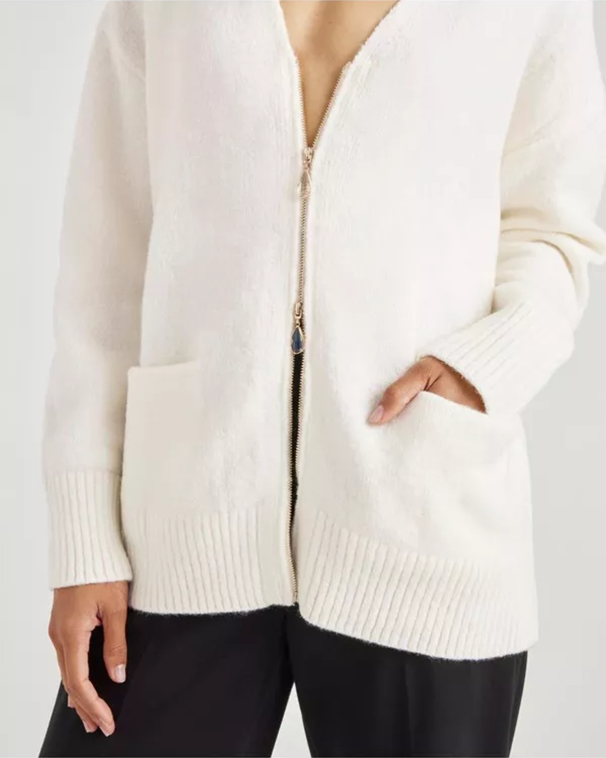 Splendid Zeena Zip Cardigan in Snow