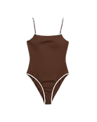 brown onepiece with white trim