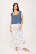 square neck linen tank top in blue