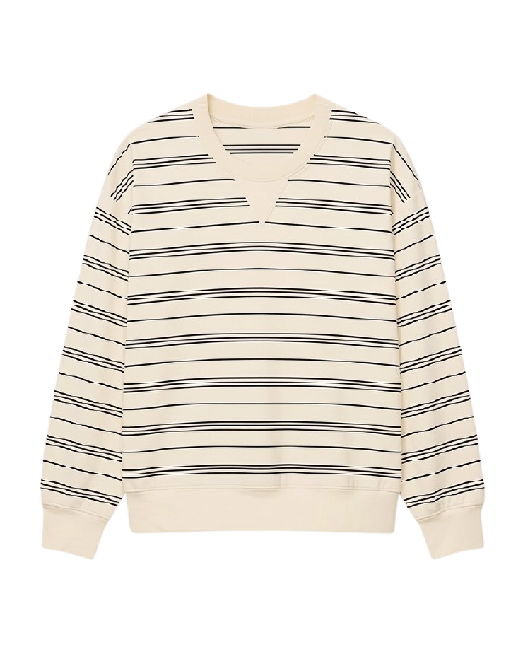 crewneck sweatshirt in cream with black stripes