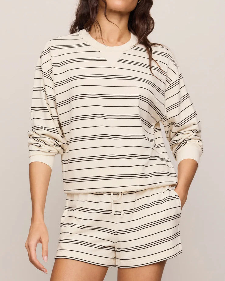 crewneck sweatshirt in cream with black stripes