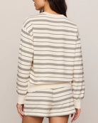 crewneck sweatshirt in cream with black stripes
