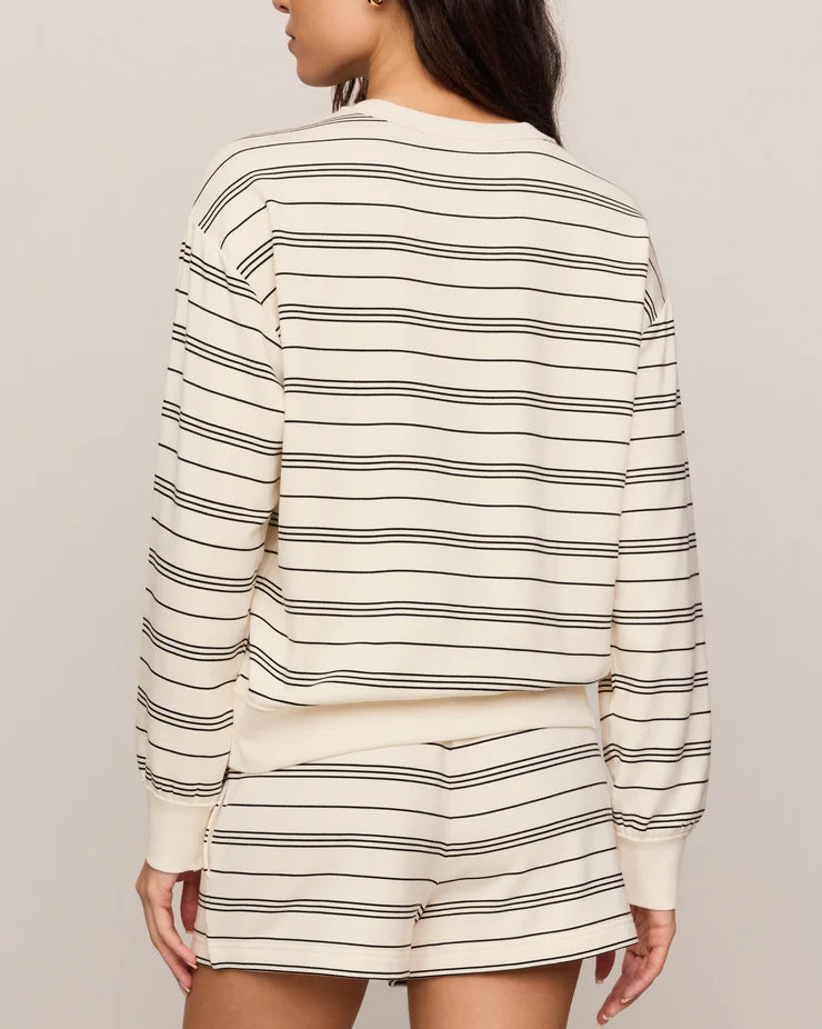 crewneck sweatshirt in cream with black stripes