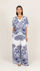 blue printed wide leg and top set