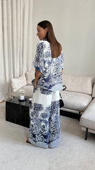 blue printed wide leg and top set