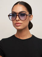 oversized tortoise aviator sunglasses with blue lenses 