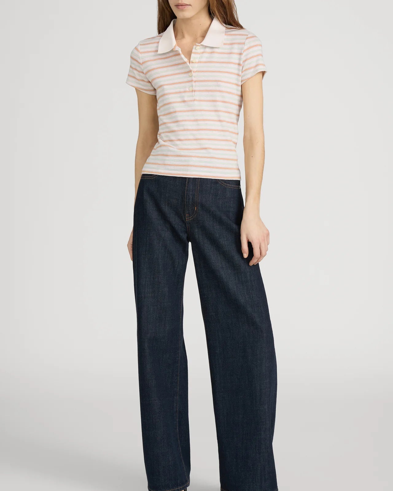 pink striped short sleeve polo shirt