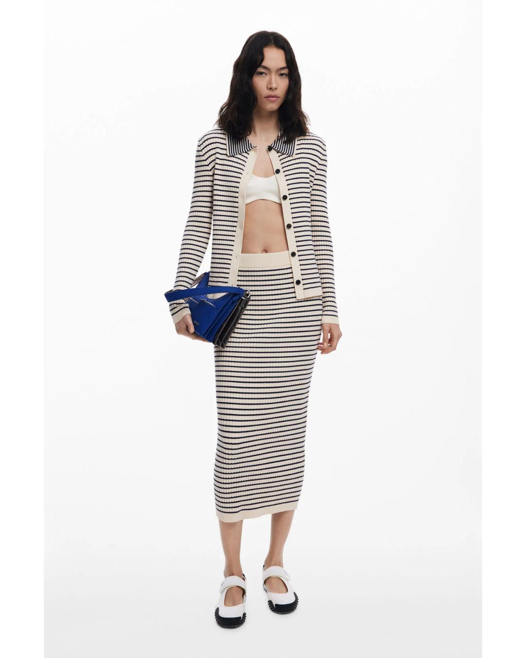 striped sweater with a collar and buttons down the front