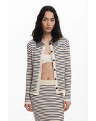 striped sweater with a collar and buttons down the front
