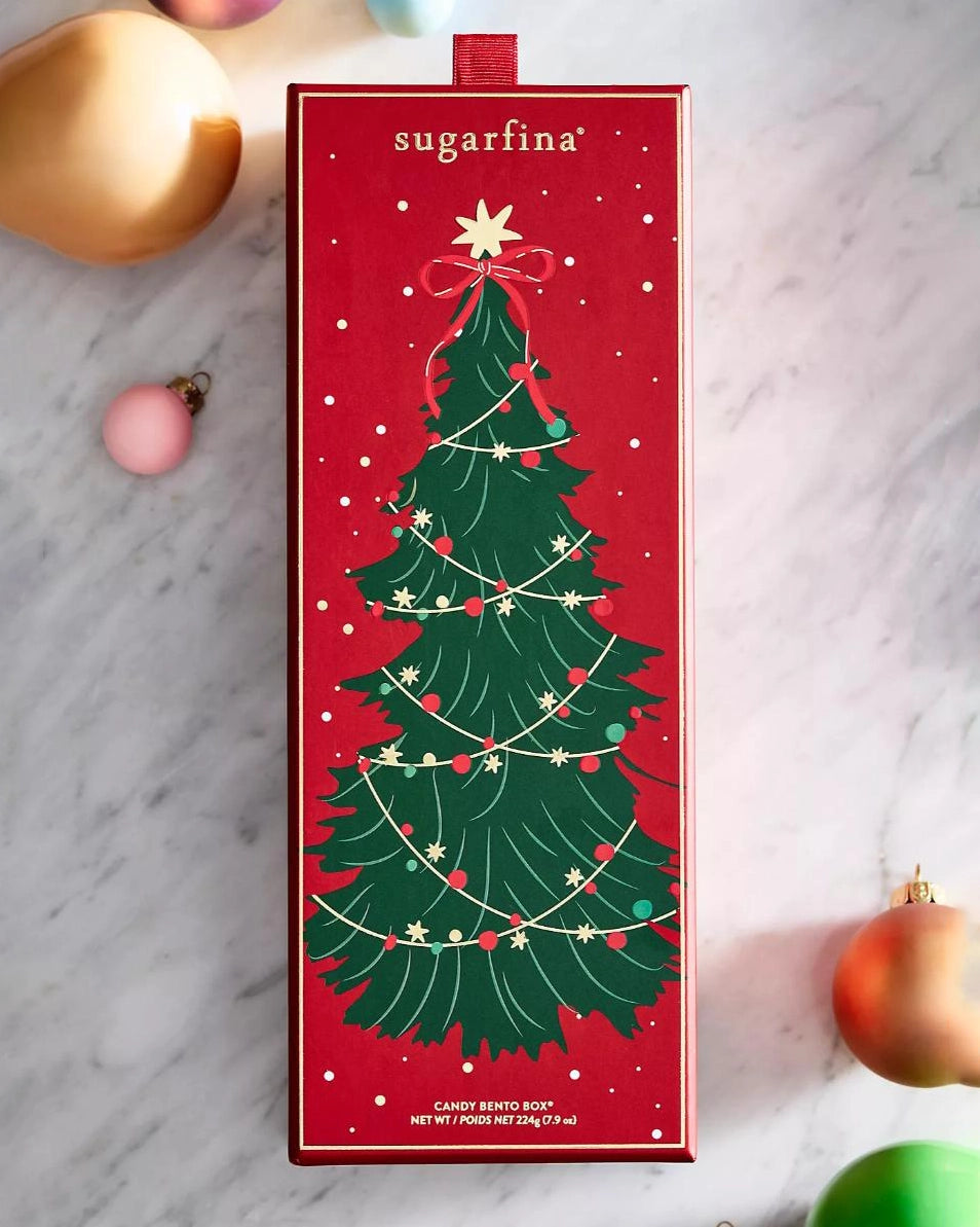 sugarfina candy box with Christmas tree design