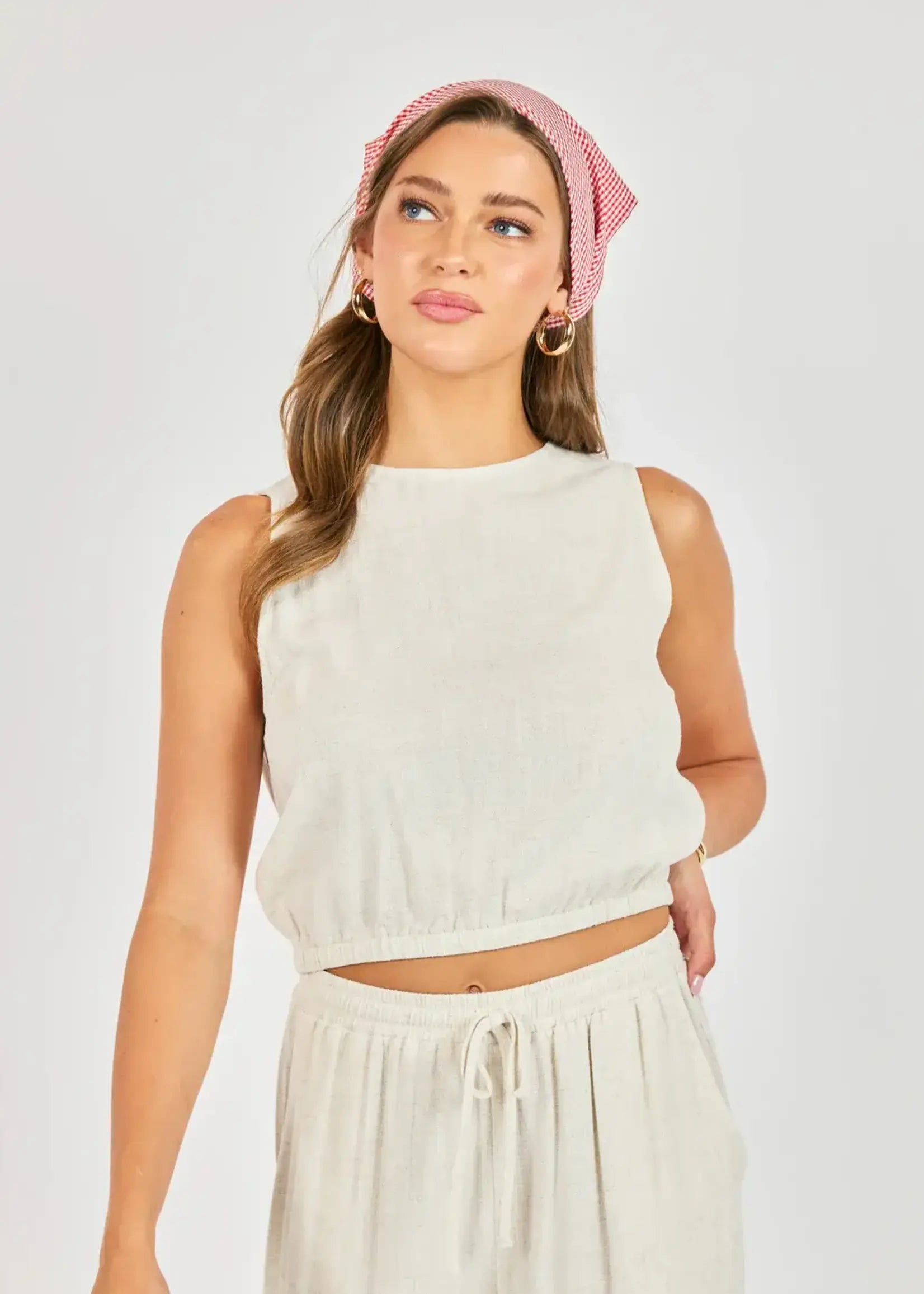 elastic waist beige tank top