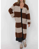wide stripe long cardigan in brown