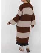 wide stripe long cardigan in brown