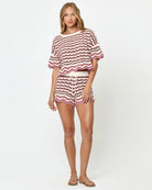 crochet shorts in pink, cream and brown
