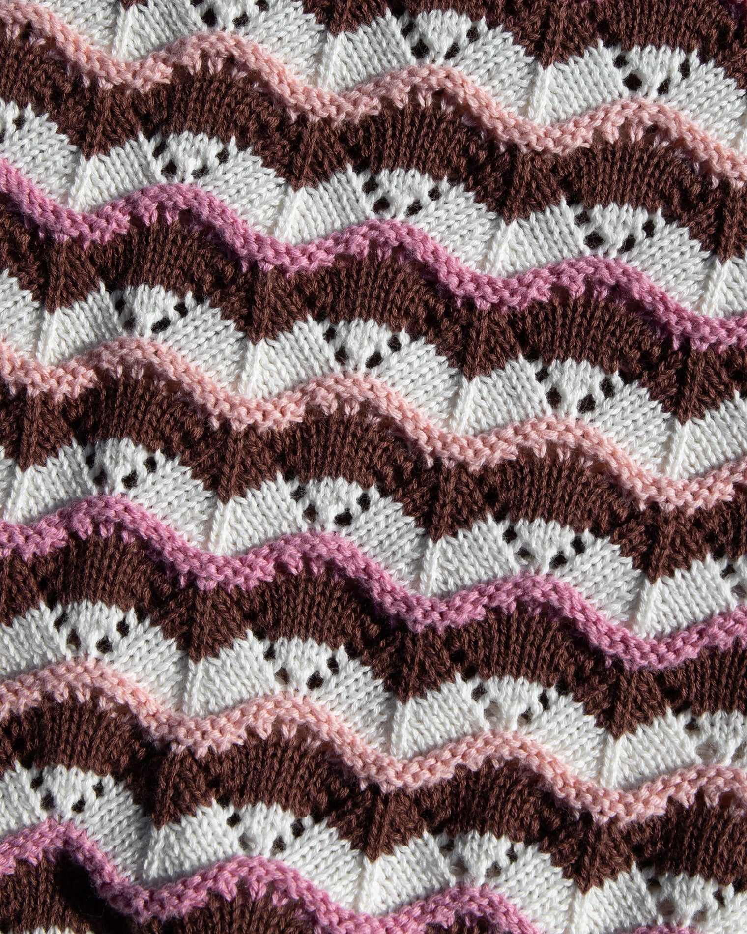 crochet top in pink, cream and brown