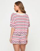 crochet short sleeve top in white and pink