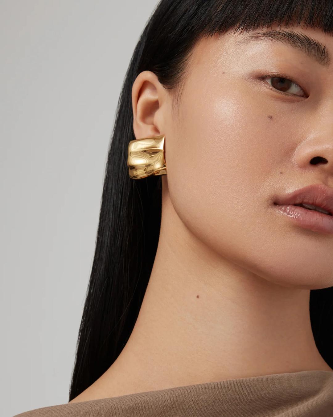 large statement gold square earrings