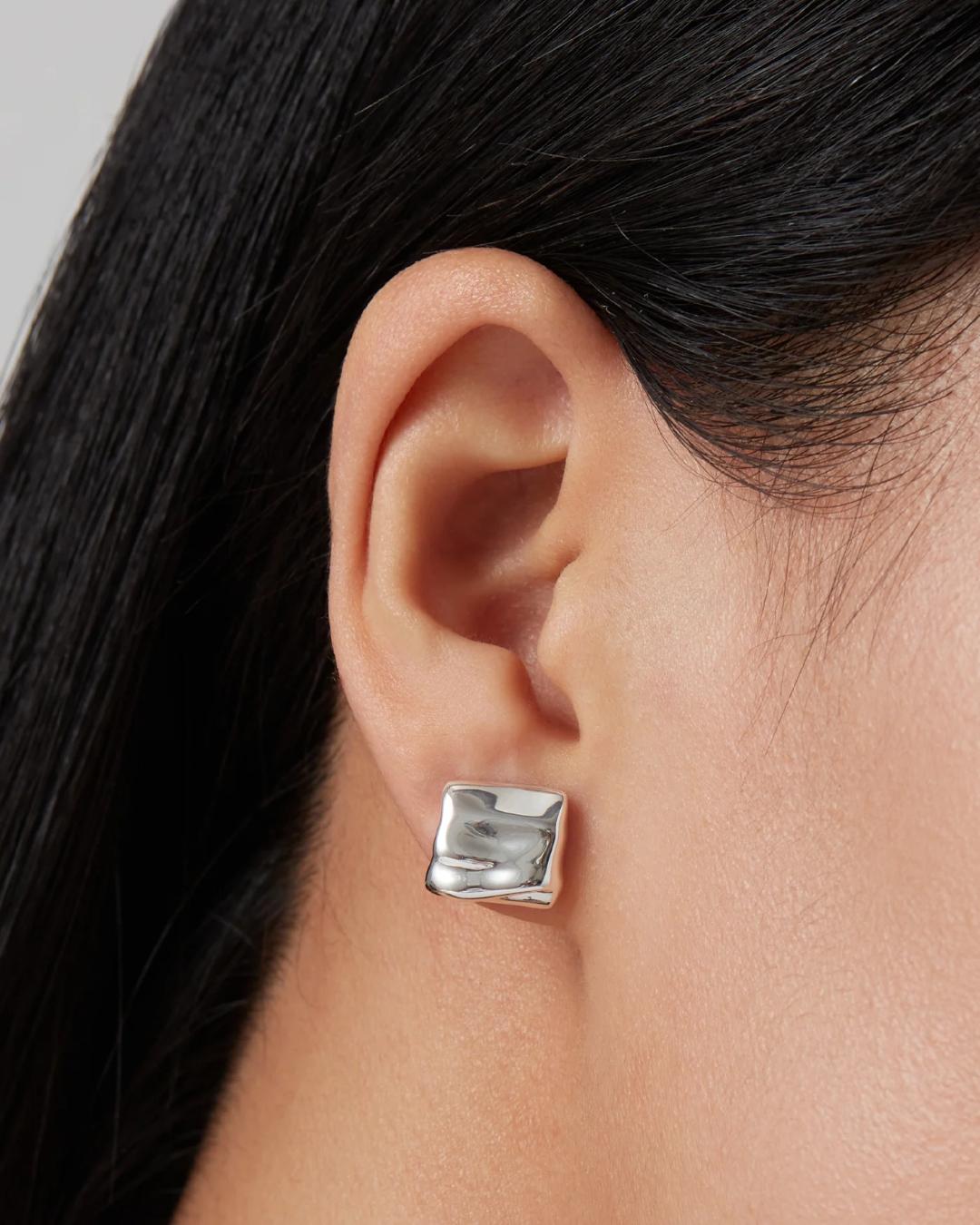 silver square earrings